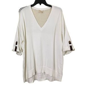 Michael Kors White Leather Accent V Neck Sweater Size XL